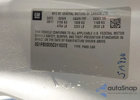 2012 Chevrolet Camaro 1Lt z USA, uszkodzony, nr VIN 2G1FB3D35C9116372